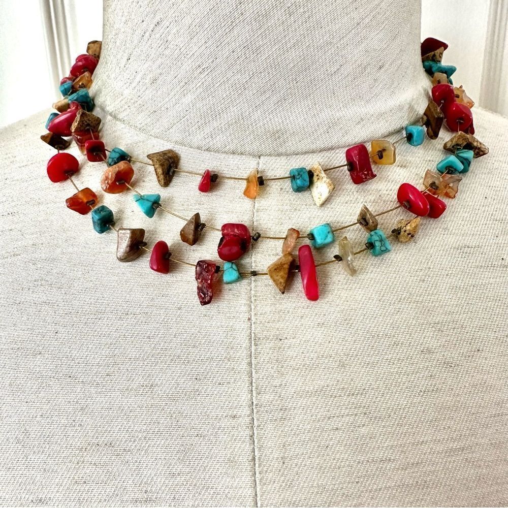 Colorful multi strand chip stone necklace - Picture 1 of 8